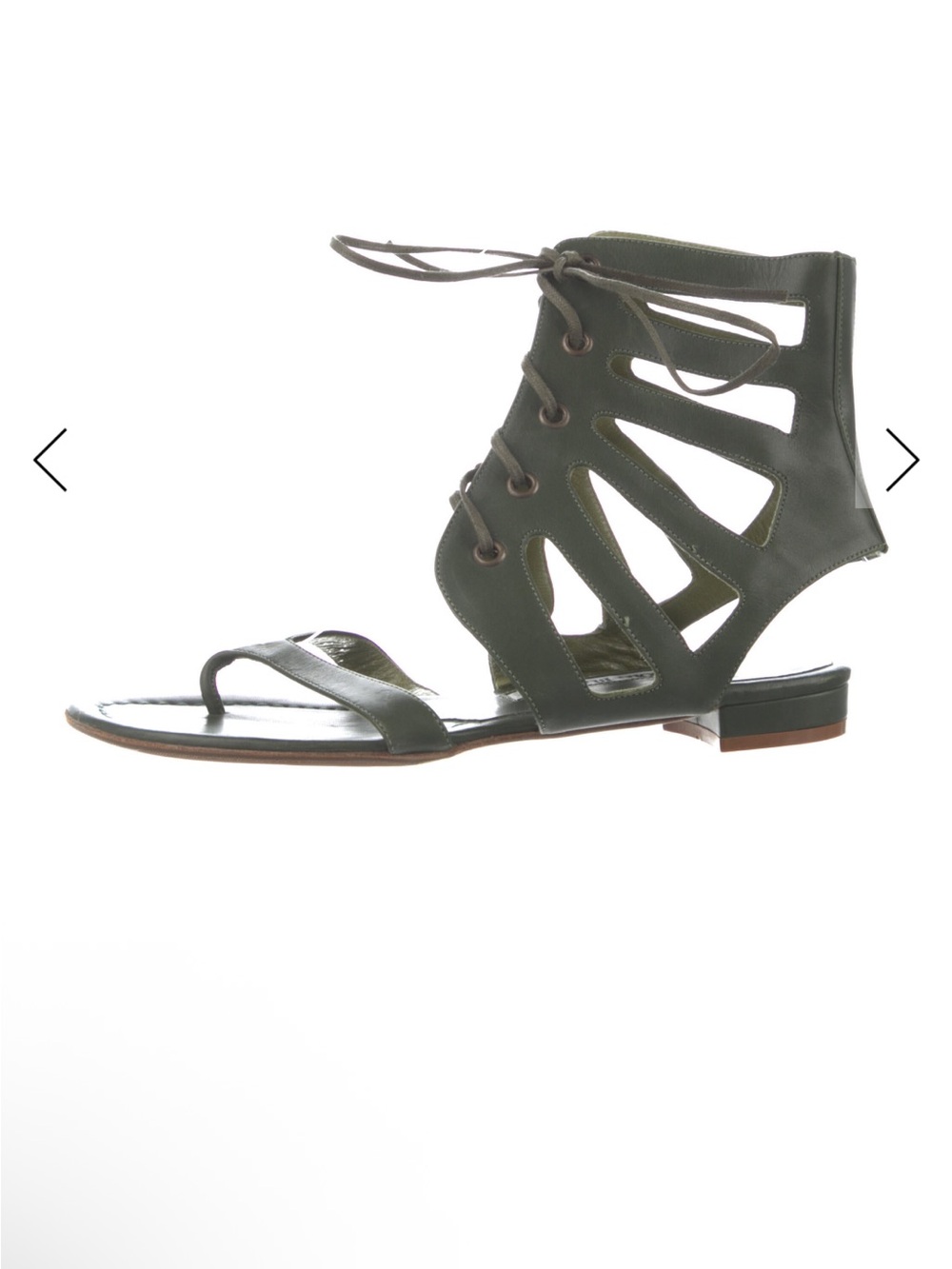 Manolo Blahnik Olive Green Lace-Up Cutout Gladiator Sandals